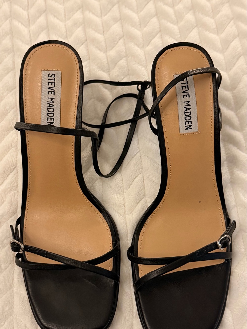 Steve Madden Black Strappy Lace-Up Square-Toe Sandals